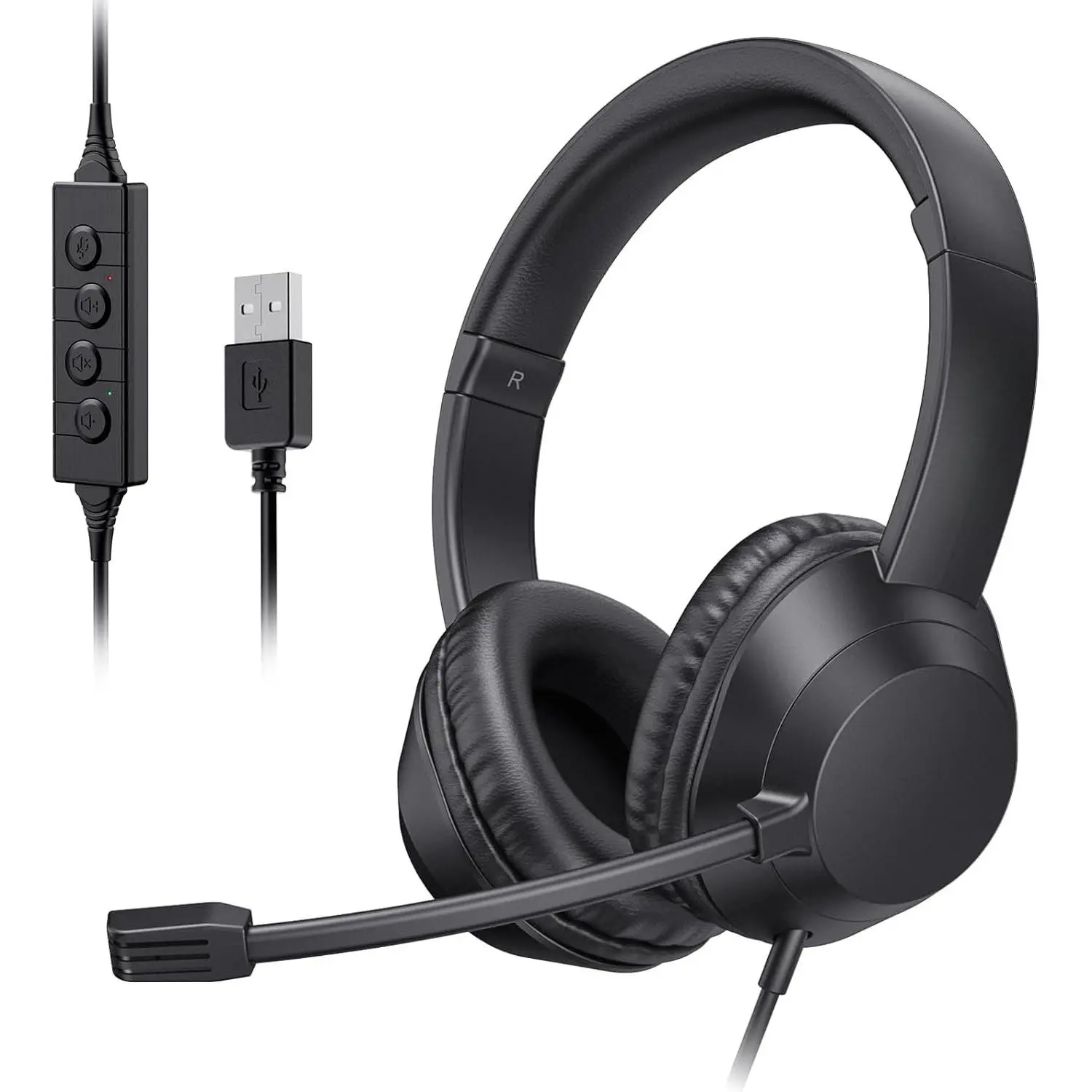 Headset with Mic, USB Headset with Microphone for PC, Headphones with Mic for Pc with Noise Canceling Microphone for Laptop, USB Headphones for Work from /Call Center/Open Office, Black