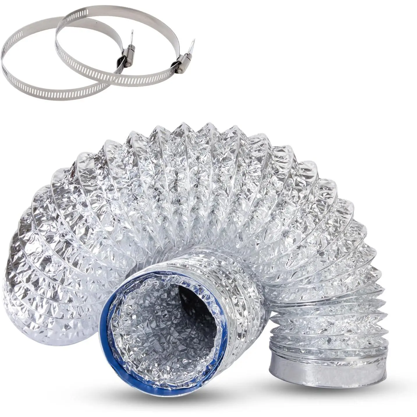 Dryer Vent Hose 4 Inch x 3FT - Flexible  Dryer Hose with 2 Clamps - Heavy-Duty 6-Layer Dryer Vent Hose for Tight Spaces, HVAC, Bathroom, and Kitchen Exhaust Ventilation