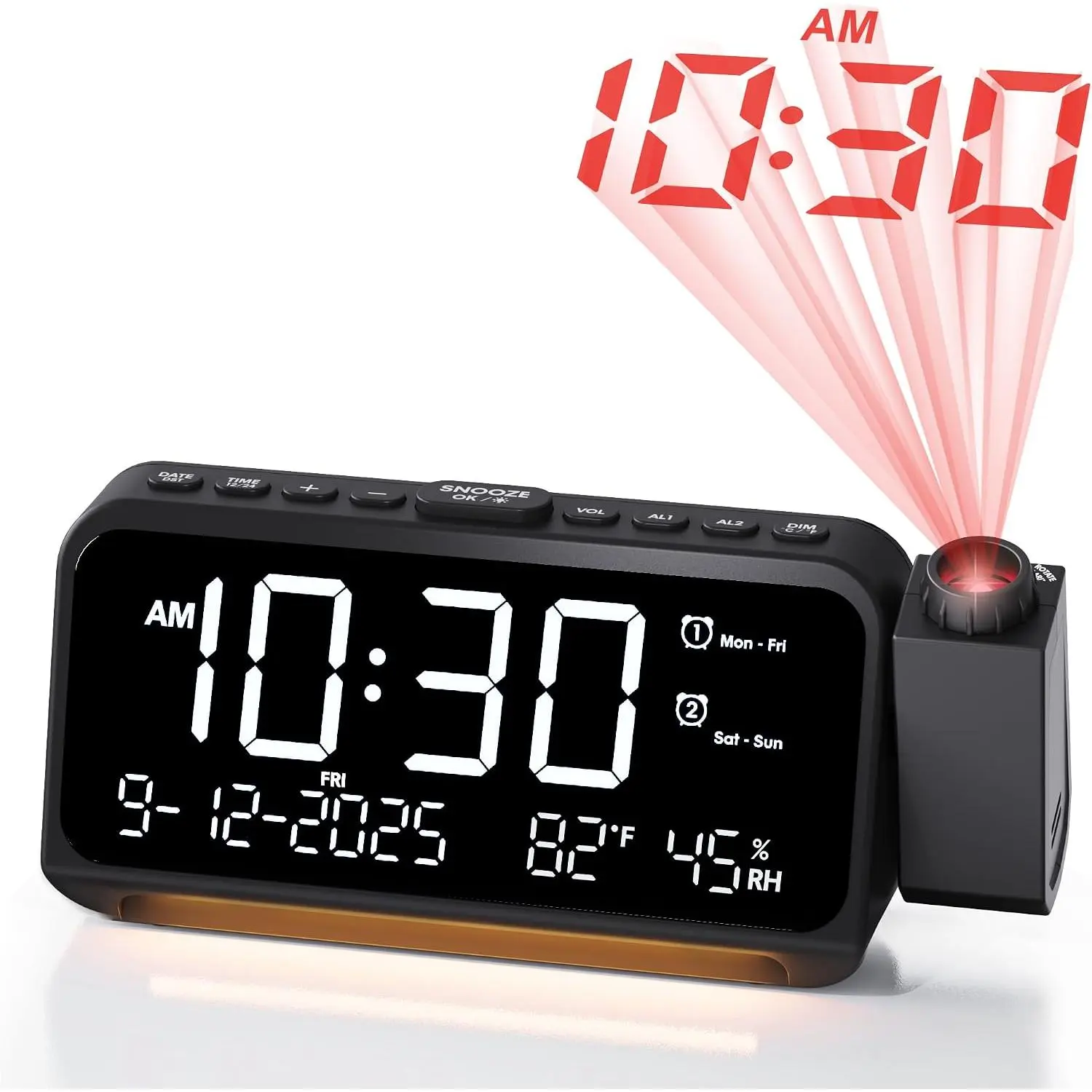 Projection  Clock for Bedroom Ceiling, 118 dB Super Loud for Heavy Sleepers, Plug in   with Weekday/, 6.7" Large Digital Dimmable Display, Easy to Read