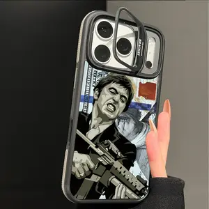 Trendy Magnetic Shockproof Camera Ring Stand Heavy Duty Clear Creative Scar Face Phone Case Compatible With iPhone 17 16 15 14 Plus 13 Pro 12 11 ProMax 17Air 17 ProMax & Samsung S26 S25 Ultra, Camera Lens Protector Phone Accessory