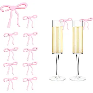 20 pcs Bow Drink Markers, Acrylic Drink Tags Bow themed Party Favors, Coquette Birthday Wedding Cocktail Party Decorations Pink Bow Party Accessories (Pink tags)
