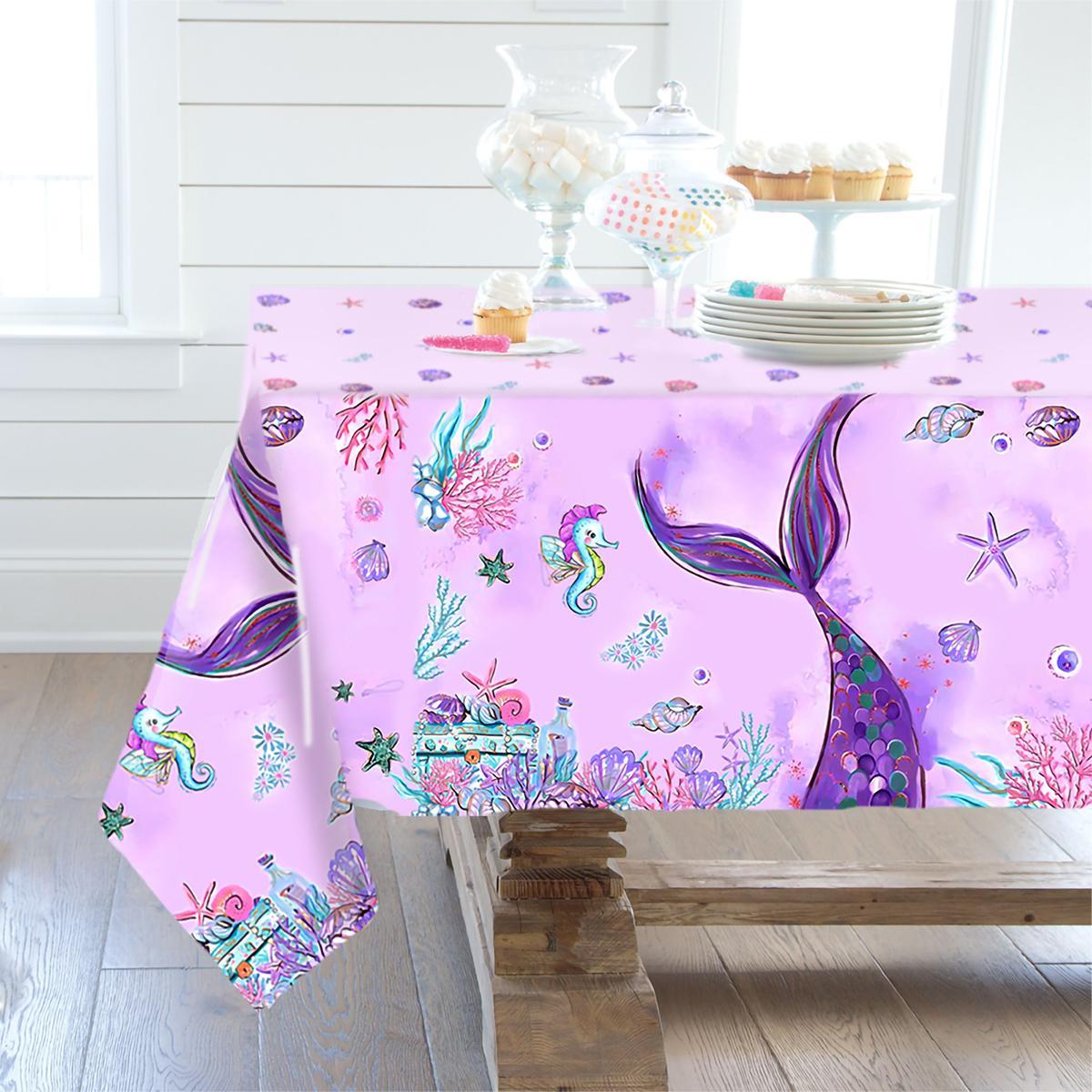 Mermaid Balloon Tablecloth Backdrop Set,109pcs Purple Shell Foil Balloon Mermaid Tail Birthday Decor ,Girls Mermaid Birthday Latex Balloon Decoration birthday party