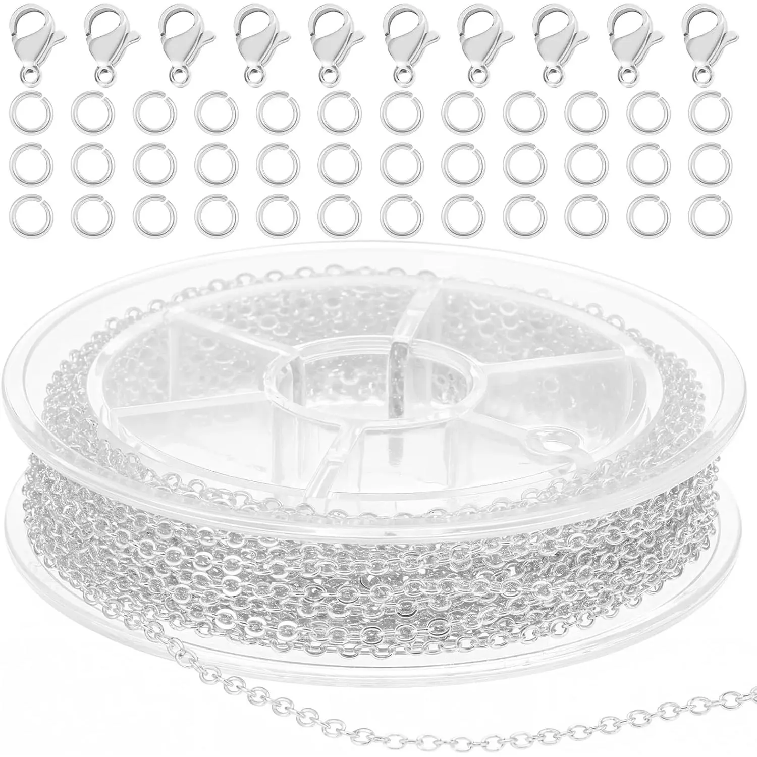 9.8Ft Stainless Steel Chain for  Making,  Necklace Link  Chains Roll with 10 Lobster Clasps and 30 Open Jump Rings, Charm Bracelet Supplies for Men Women DIY Craft - 1.5MM