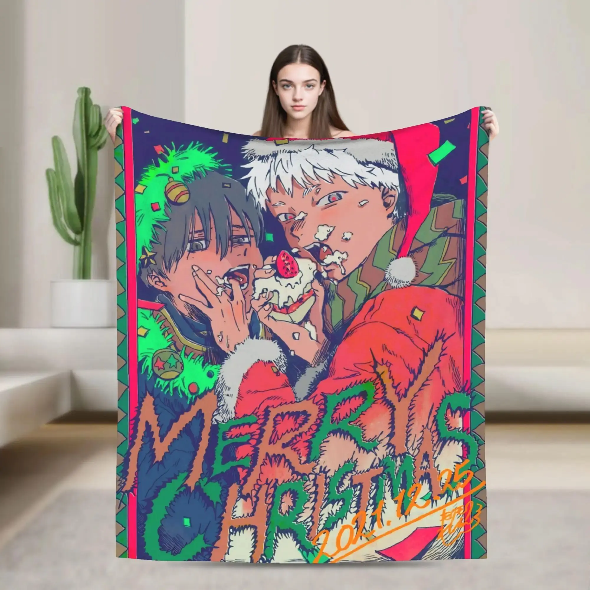 Merry Grinchmas & The Summer Hikaru Died Graphic Print Polyester Flannel Blanket, Soft Warm Single-Layer Multi-Size Camping Hiking Throw for Couch Bedroom Gift