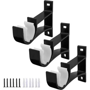 3 Pack Heavy Duty Curtain Rod Bracket Holders Hooks Decorative Brackets Hangers Hardware for 1 to 1-1/5 Inch Drapes Rod