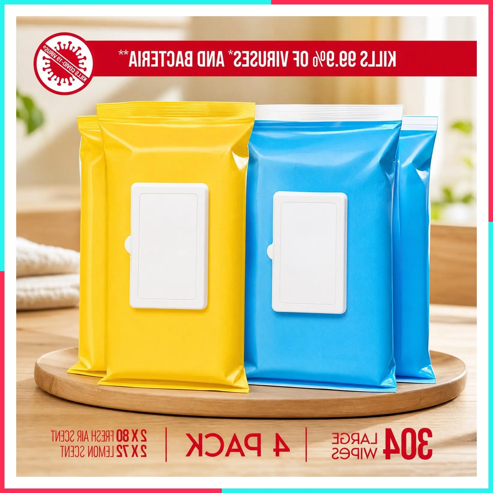 Disinfecting Surface Wipes, 304 Count | Cleans & Disinfects Home & Kitchen Surfaces | Fresh Lemon Scent