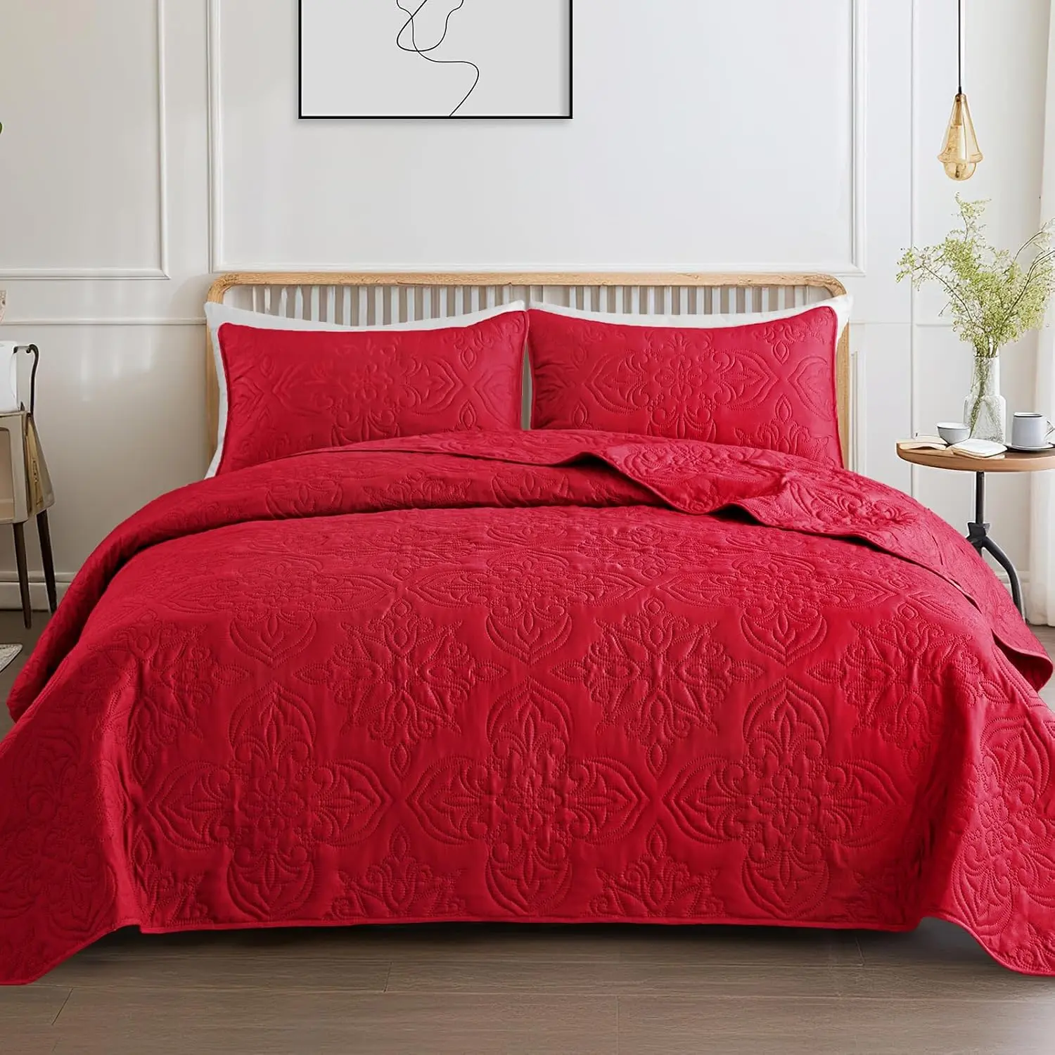 King Bedding Set Vintage Damask Reversible Bedspread