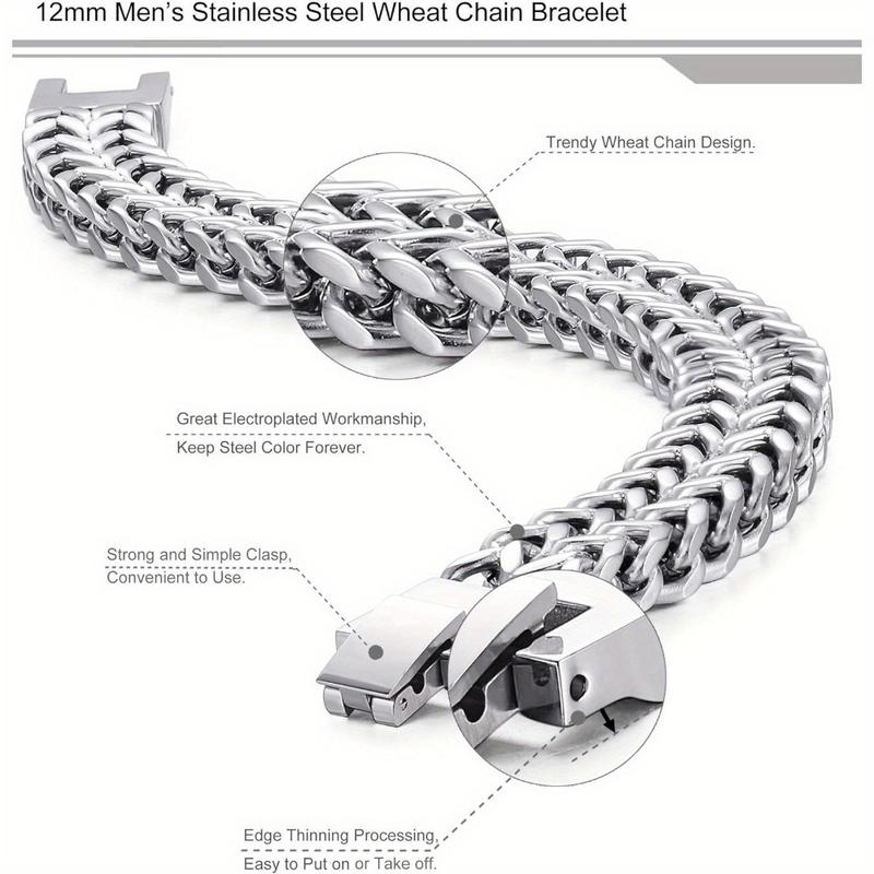 FIBO STEEL 12MM Stainless Steel Two-Strand Wheat Chain Bracelet for Men Punk Biker 8.0-9.1 inches Non Tarnish Elegant Minimalist Bangle