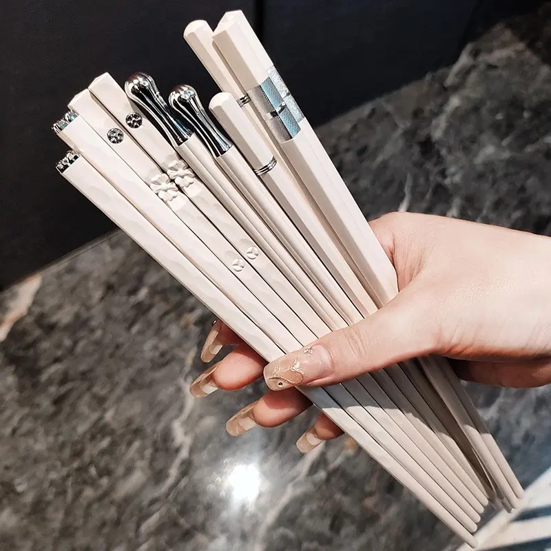 5 Pairs Luxury Silver Color Simple Chopstick Set, Reusable Glass Fiber Sushi Chopsticks, Non-Slip Durable, Ideal for Parties Weddings Hotels Restaurants Gifts