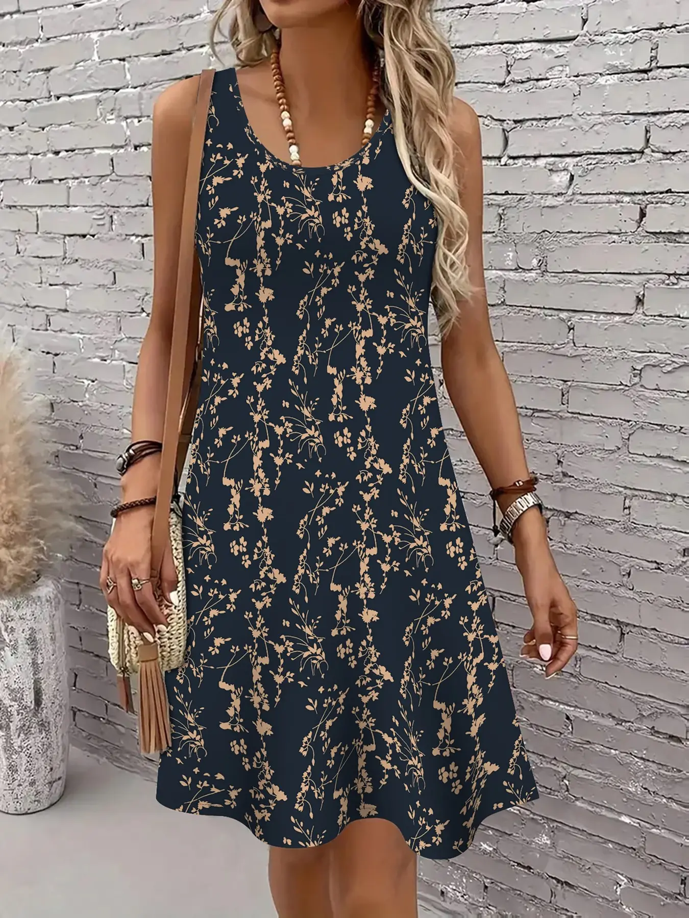 Loose Fit Floral Print Sleeveless Summer Chic Dress, Bohemian Daily Wear Women's Daily Commute Casual Tank Dress, Elegant Unlined Dress