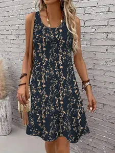 Loose Fit Floral Print Sleeveless Summer Dress, Women's Daily Commute Casual Tank Dress, Elegant Unlined Dress