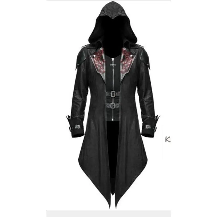 Halloween Costumes Steampunk Anime Assassin Game Men's Creed Hooded Patchwork Jacket Vampire Cosplay Medieval Lord Accessories A