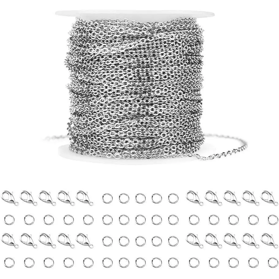 36   Stainless Steel Link  Chain with 20 Lobster Clasps and 30 Jump Rings for Men Women  Chain DIY Making, 2.0mm