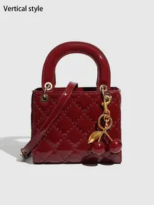 PU Leather Crossbody Shoulder Bag, Wine Casual Handbag, Geometric Pattern, Vertical and Long Styles, Fashionable Clutch