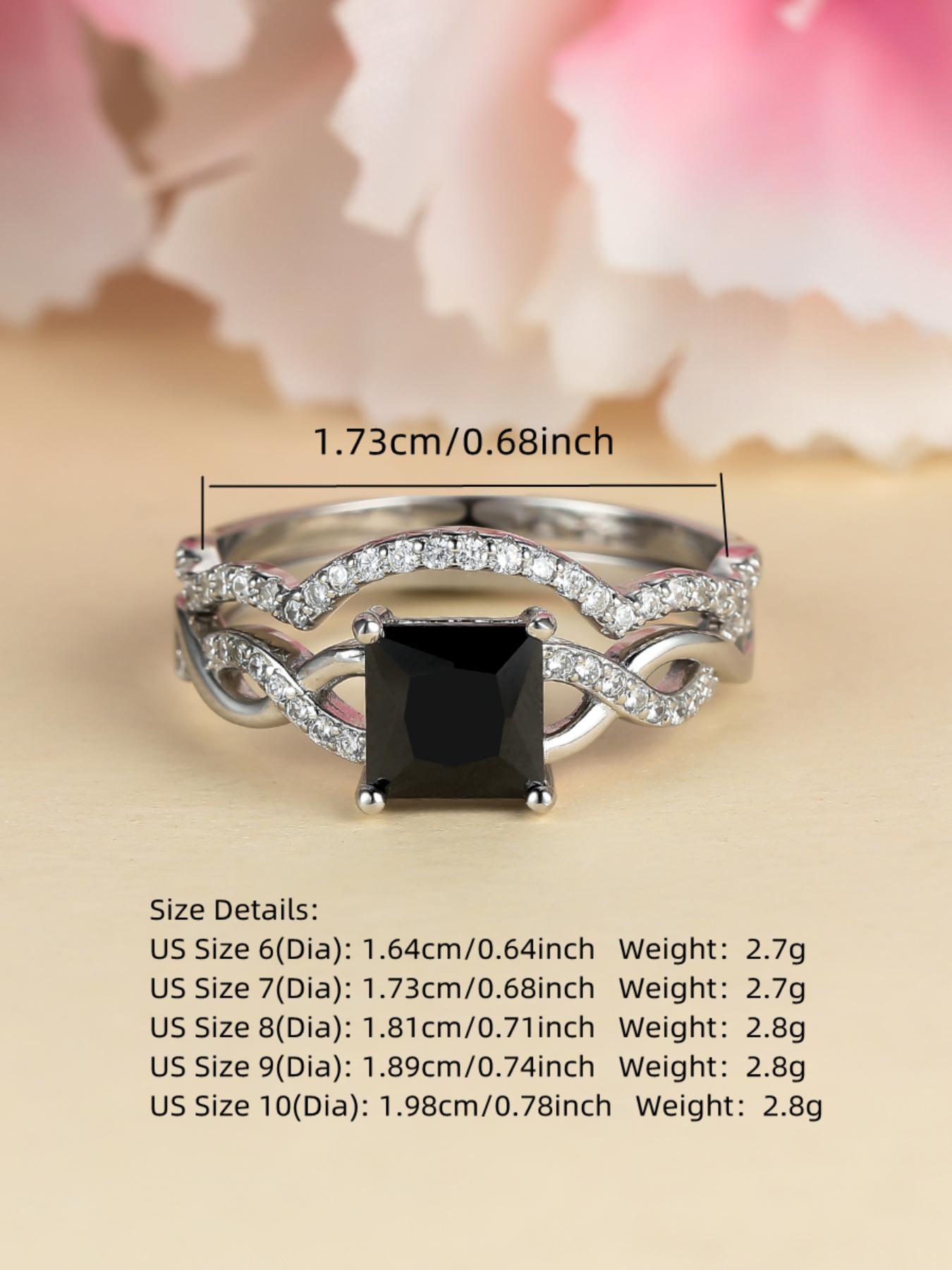 S925 Sterling Silver Square Shaped Artificial Zircon Decorated Ring Set, 2 Counts Stackable Rings for Women, Elegant Jewelry for Party, Daily Decor, Exquisite Jewelry for Birthday Gift, Statement Rings