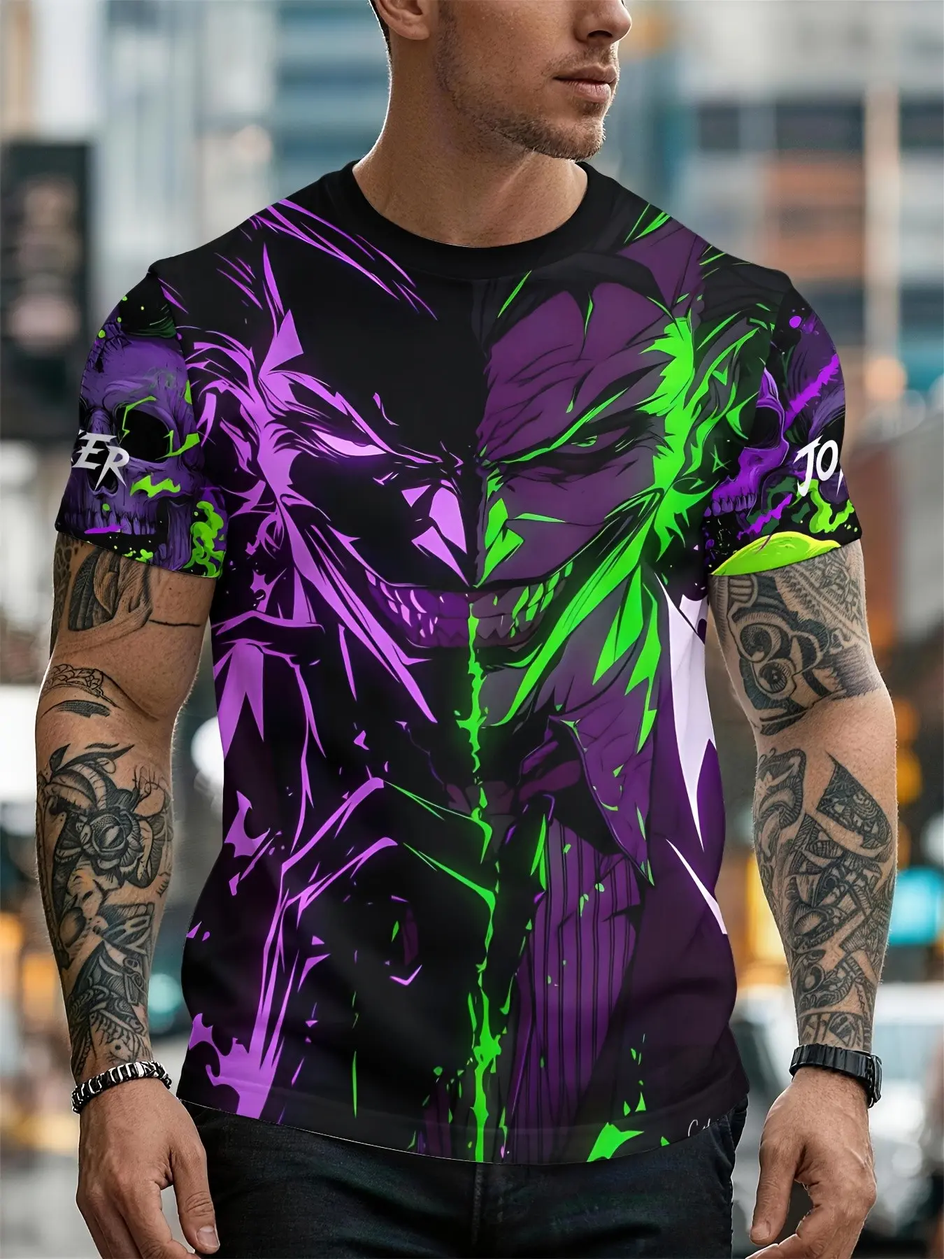 Warner Bros. Dc Joker Dark Neon Style T-Shirt, and Print, Loose-Fitting, Breathable, Casual Streetwear, Graduation Gift