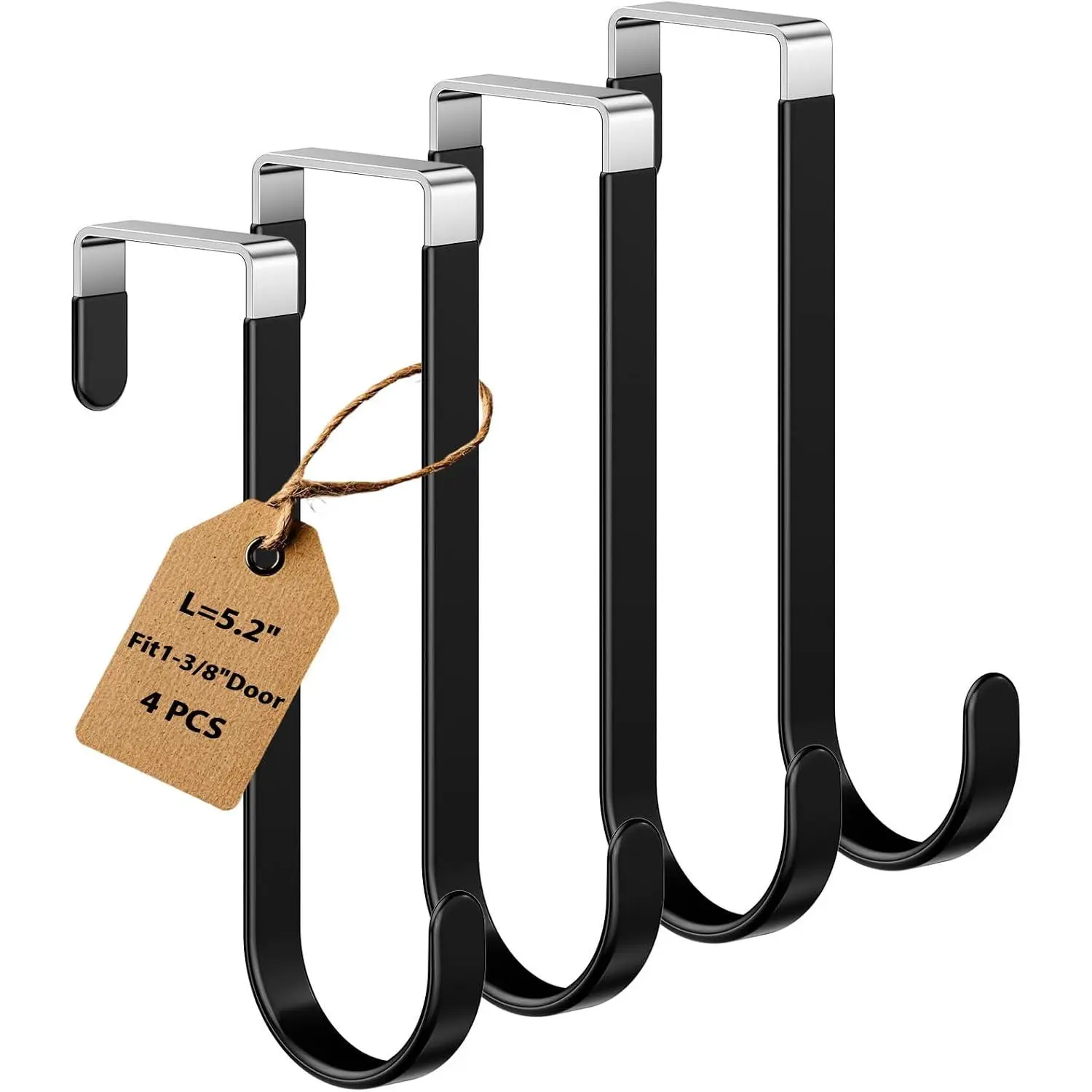 4 Pack Over The Door Hooks, Door Hanger Hook, Towel Hooks for , Towel Hanger for Bathroom, Fit 1 3/8" Door Black, Dorm Room Essentials