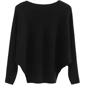 Sleeves Knitted Sweaters Winter Boat Neck Pullovers Tops