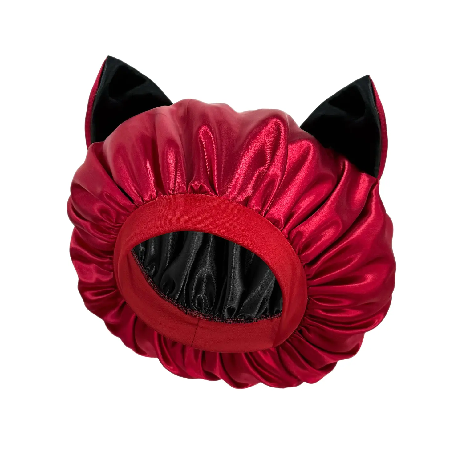 Y2K Baddie Vibe Double Layer High Gloss Satin Cat Ear Hair Bonnet - Heatless, Lightweight Haircare Night Care Accessory with Anti-Frizz, Moisture Retention, Wide Elastic Band, No Forehead Marks