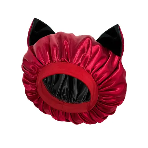 Y2K Baddie Vibe Silky Double Layer High Gloss Satin Cat Ear Hair Bonnet - Heatless Lightweight Sports Headband, Anti-Frizz Moisture-Retention Haircare Night Accessory, Wide Elastic Band, No Forehead Marks