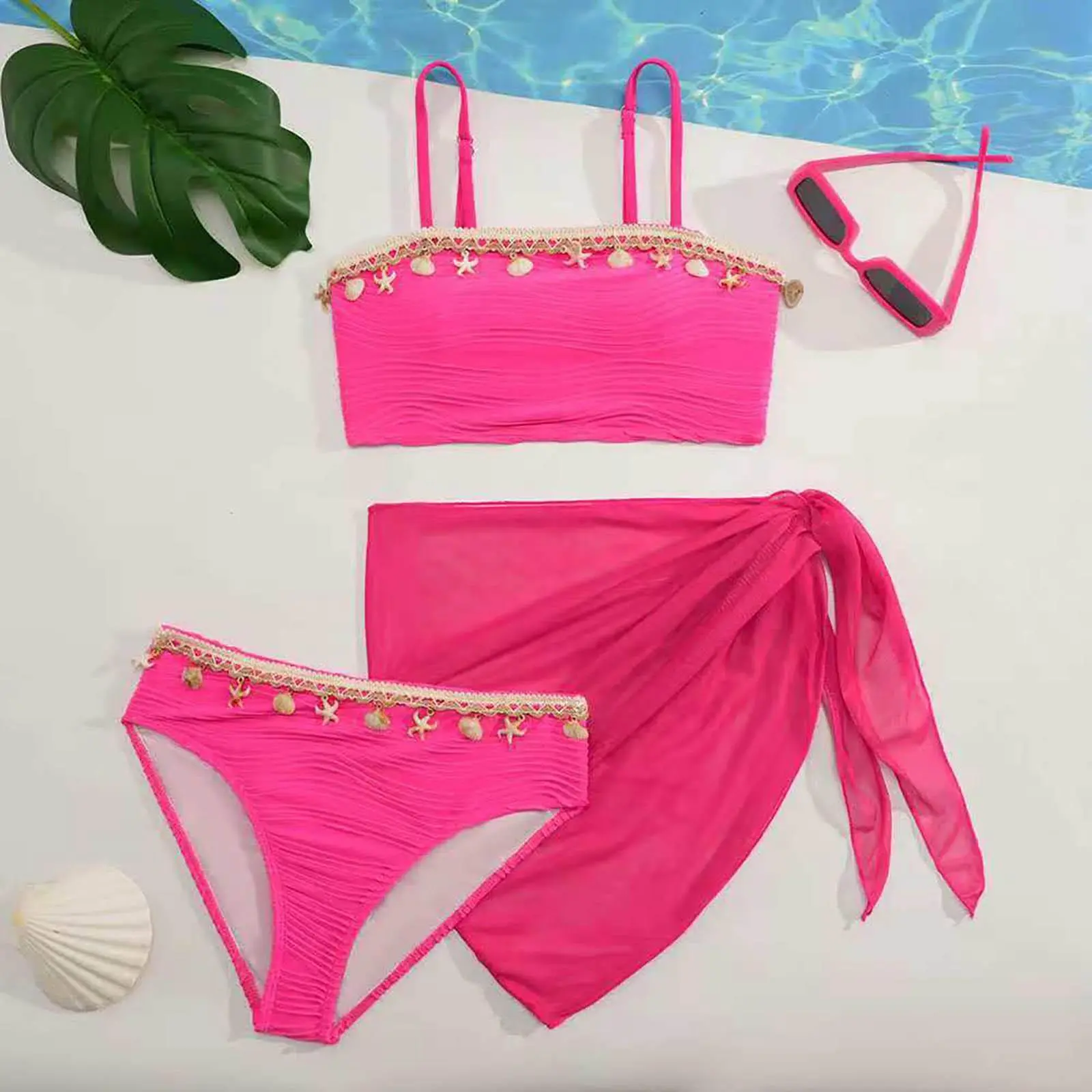 Children Girls Bikini Swimsuit 3PCS Set Beach Swimming Suit with Skirt Summer Bathers Bathing Swim Suit for 8 9 10 11 12 Years