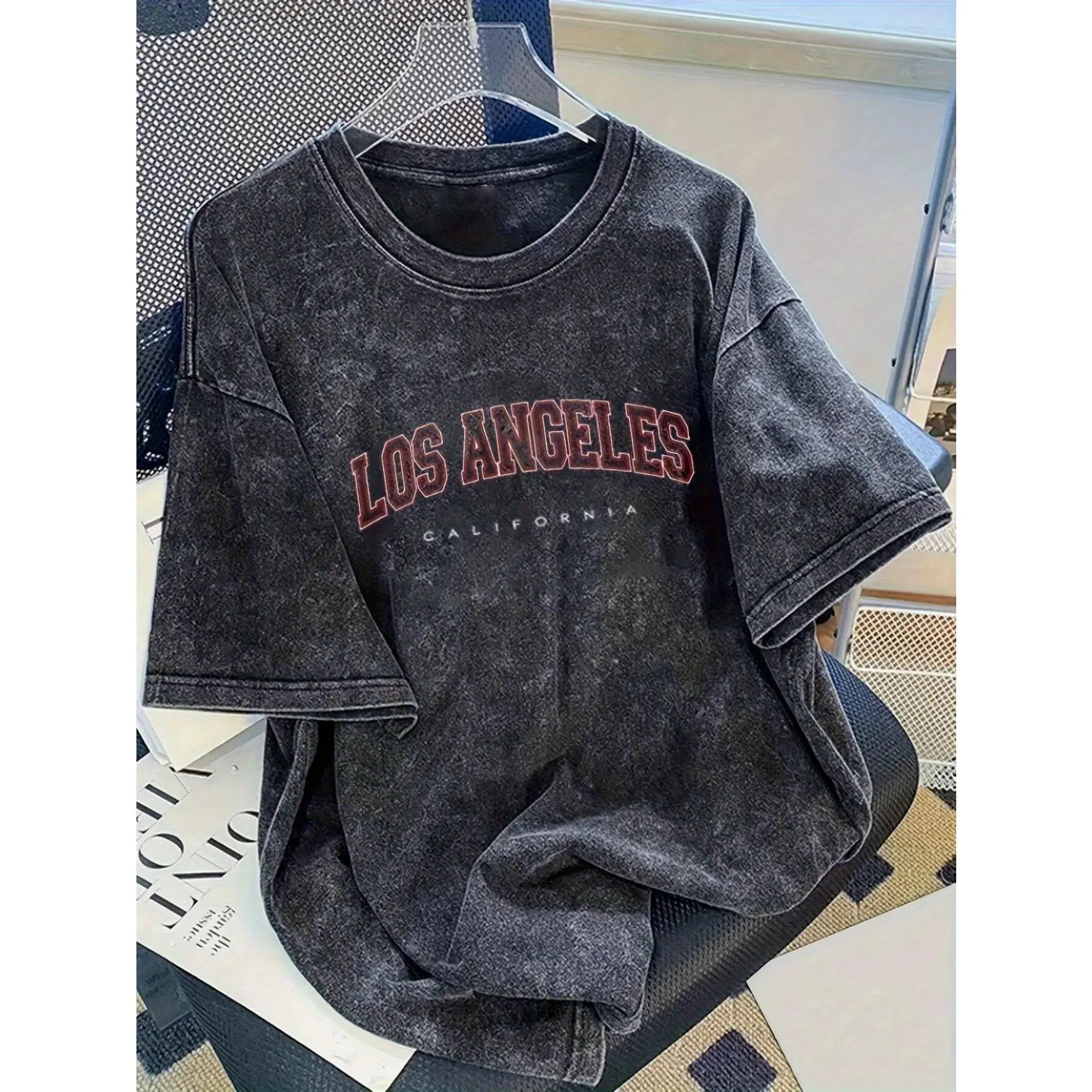 Men'S Vintage-Style Tee, Featuring a Letter Design, Made from Fried Snowflake Washed, And Crafted with a Pickled Batik Technique
