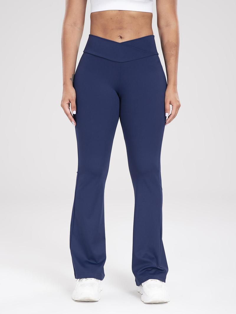 Women's Solid High Waist Flare Leg Leggings, Casual Comfy Tummy Control Skinny Pants for Yoga Gym Workout, Going Out Bottoms for All Seasons, Shaping Leggings