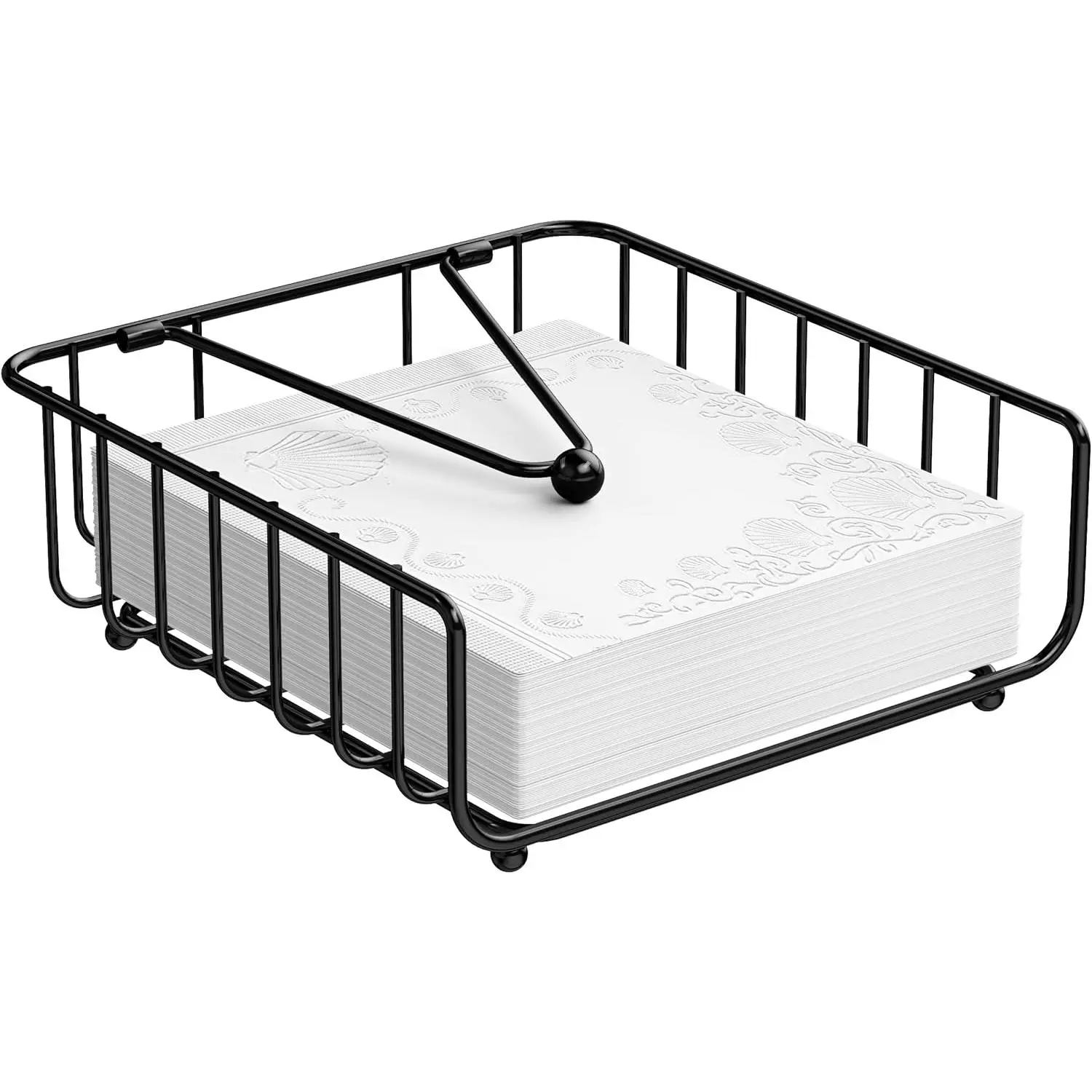 Napkin Holder for Table with Weighted Arm, Dinner Metal Flat Napkin Holders for Paper Napkins, Outdoor Napkin Dispenser Restaurant (Black)