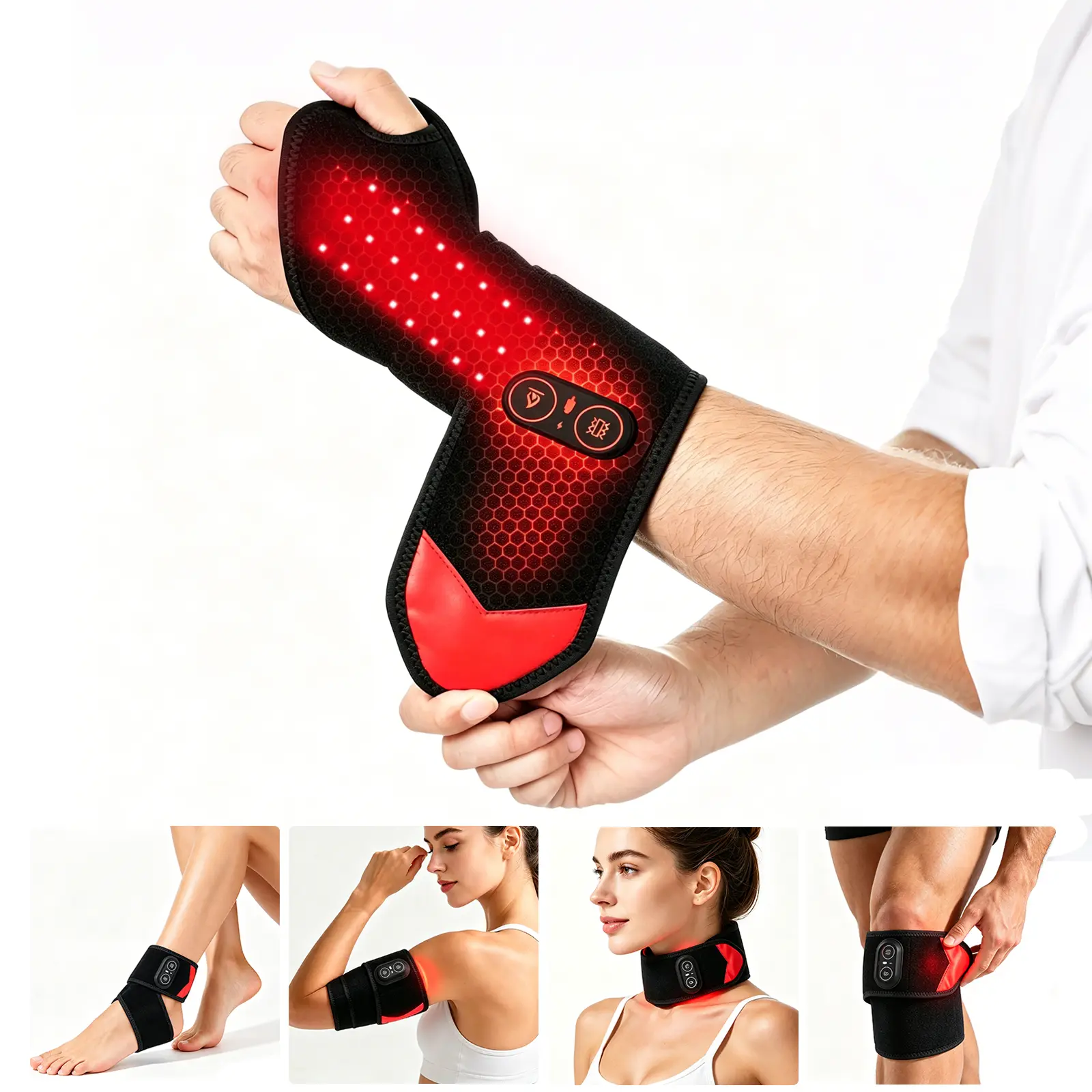 Red Light Therapy for Wrist and Hand, Cordless Wrist Heating Pad with Heat & Vibration, 36 LED 660nm/850nm Wrist Massager, 3000mAh Rechargeable Heated Wrist Wrap for Daily Comfort