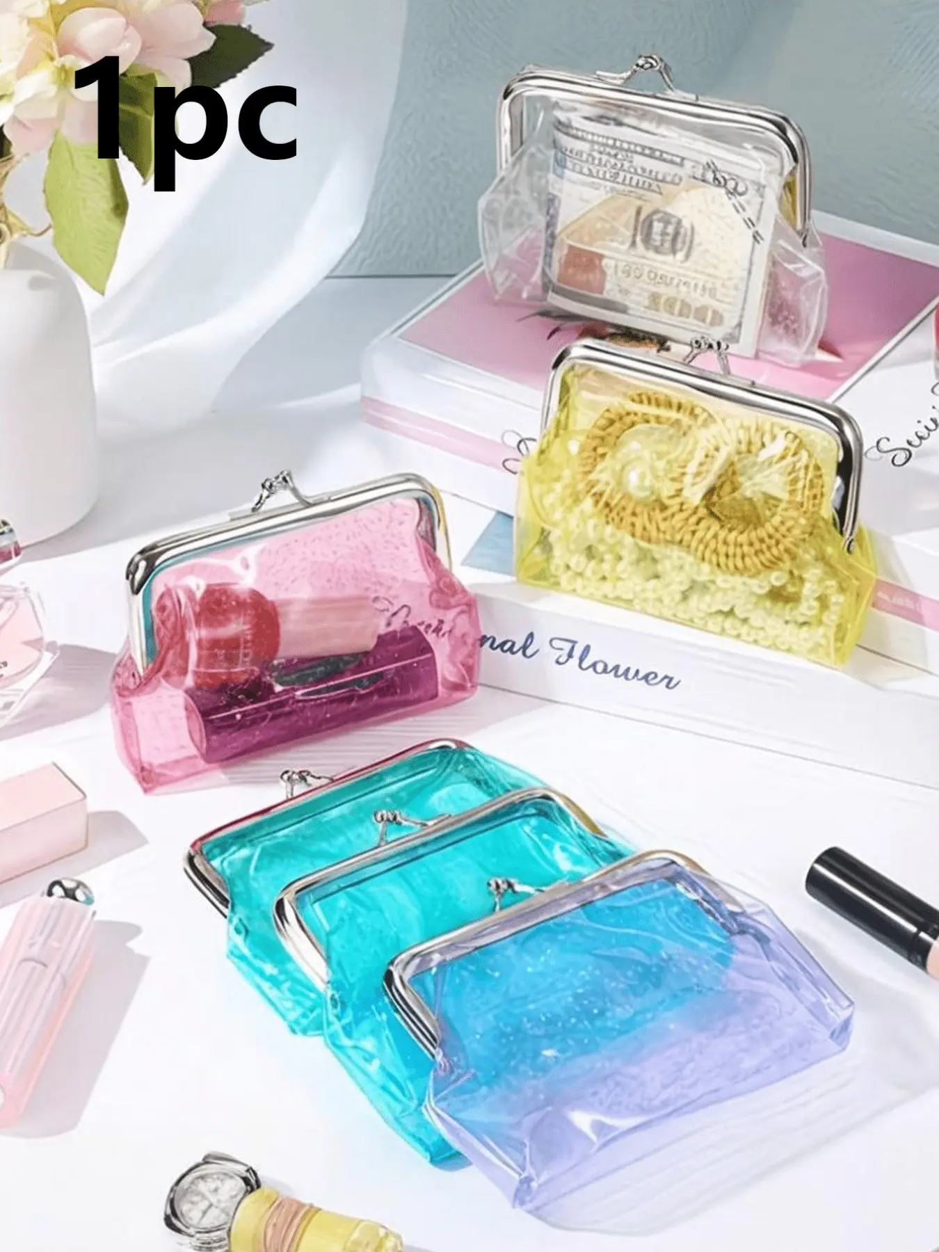 Large Capacity Transparent Makeup Bag, Solid PVC Material, Practical Travel Organizer, Lipstick Storage Pouch, All Seasons Casual Style