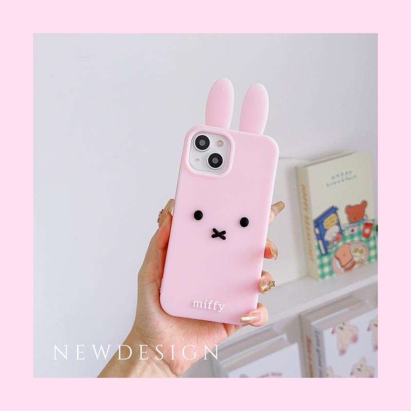 Luxury Cute Pink White Miffy silicone soft phone Case For iPhone 12 13 14 15 16 17 Pro Max Funny Cartoon long ear Miffy Cover﻿