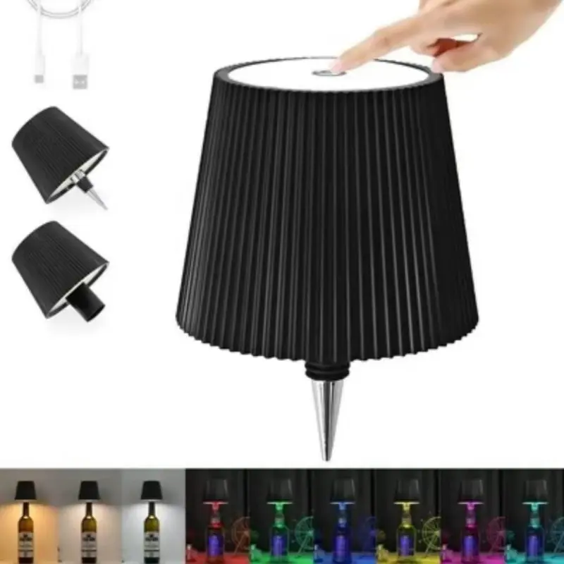 Touch Control Bottle Table Lamp, Three Color Changing and RGB Dimmable USB Rechargeable Night Light, Ideal for Bar, Restaurant, Bedroom, Camping