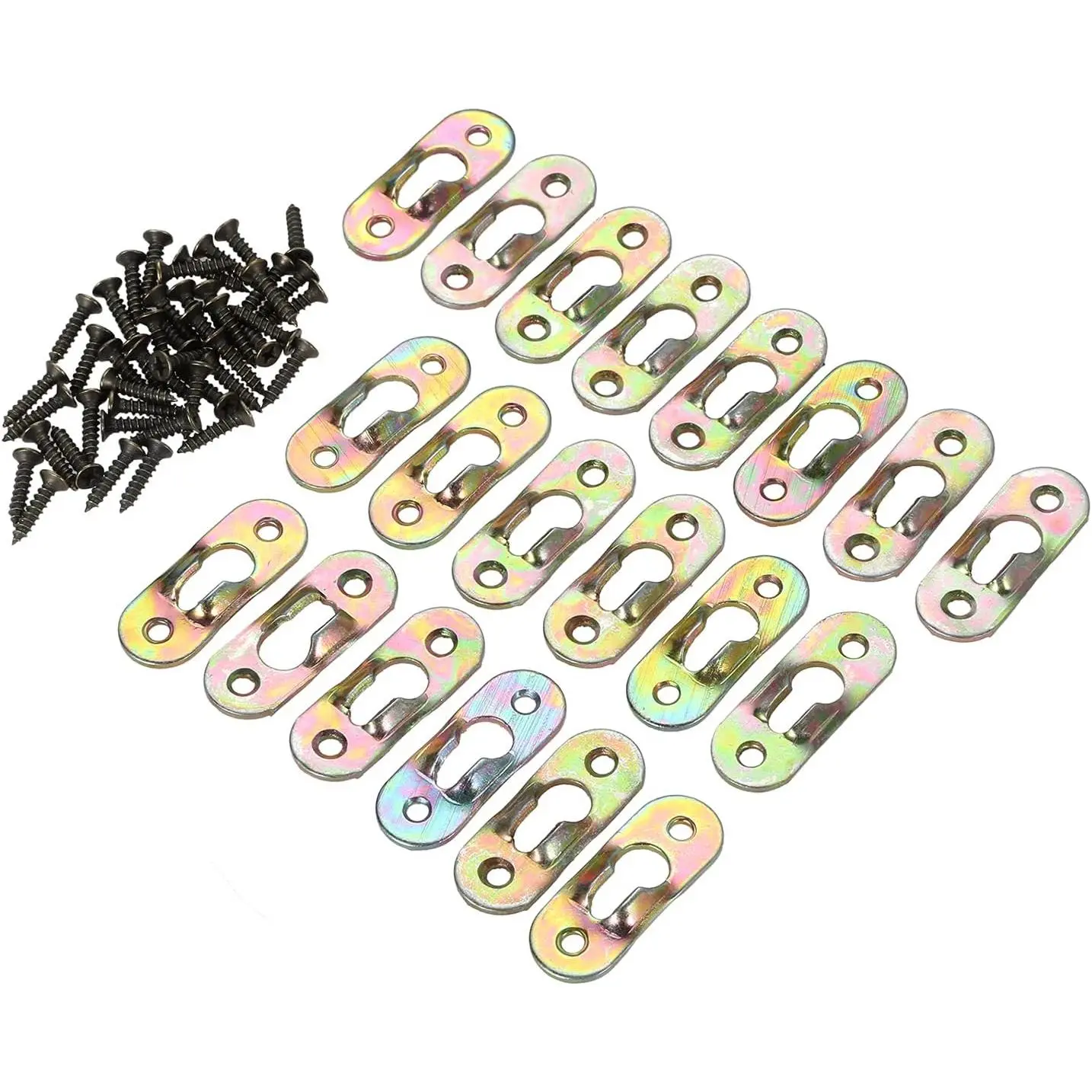 20Pcs Functional Hangable Metal Keyhole Hangers with Screws, Heavy-Duty Hanging Plates, Bracket Hooks Hardware for Mirror Photo Picture Frames (1.46x0.50in)