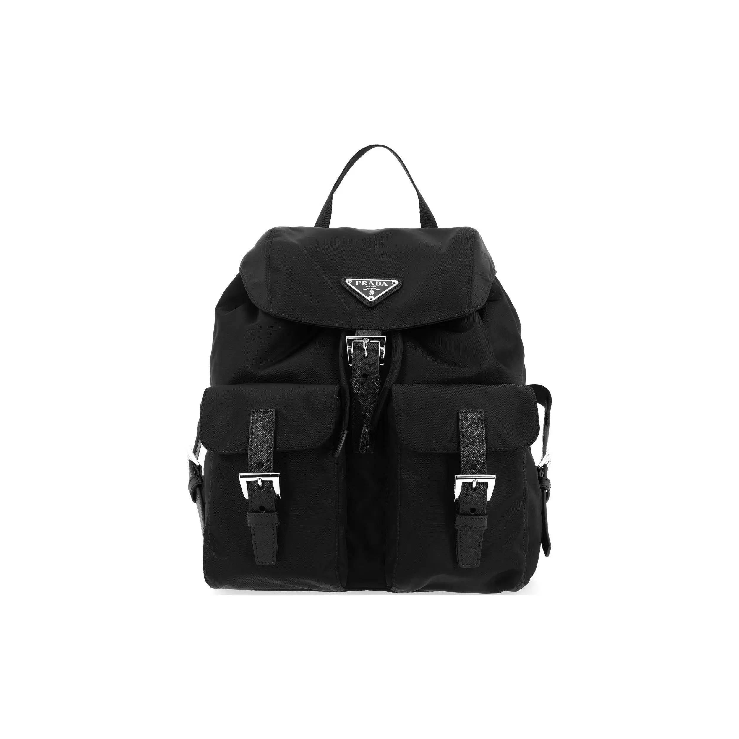 Prada Re-Nylon Triangle Logo Backpack for Men and Women, Minimalist Style, Black