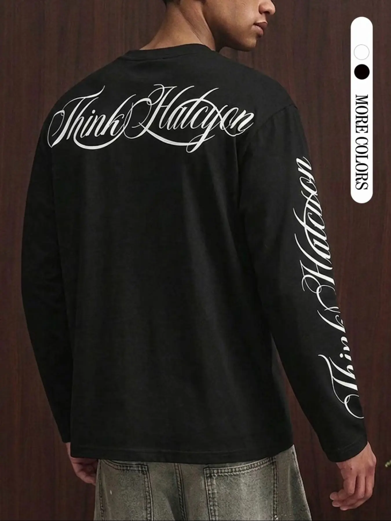 Elegant Cursive English Letter Design, Back Print Bold Statement, Single Sleeve Vertical Letters, Classic, All-Season Wear
