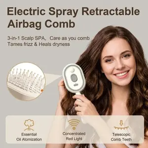 Electric spray air cushion massage comb - self-cleaning, anti-tangling, anti-static, with a hairbrush attachment, combined with essential oil atomizing aromatherapy, it cares for hair and is a gift for ladies, a Valentine's Day gift