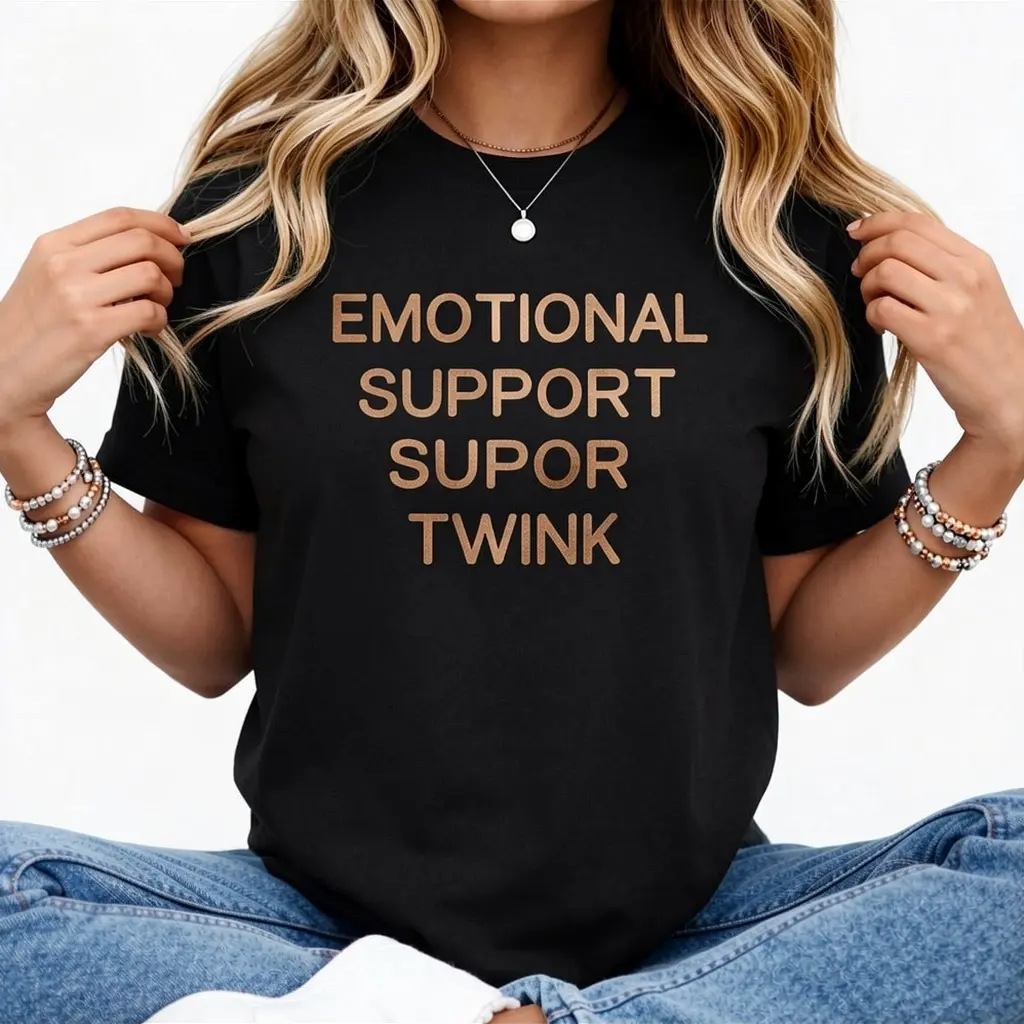 Cotton Short Sleeve Unisex "Emotional Support Twink" Print Tops Tees T-Shirts Breathable Daily Wear Oversized Comfy Loose Fit For Men Women - graphic tees