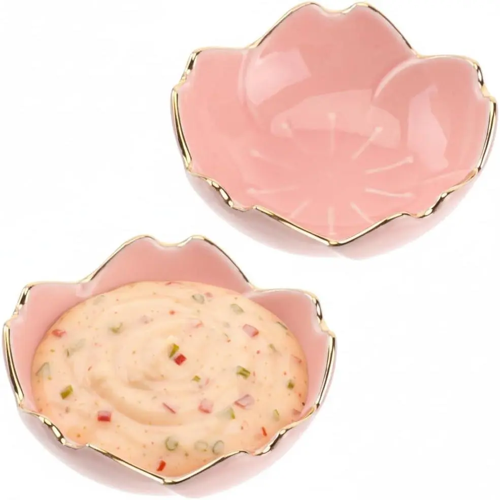 Porcelain Dipping Sauce Dish Set 2-Pack Flower Seasoning Plate for Soy Sauce Vinegar Salt Sugar Sushi Bbq Kitchen Party Camping 2.75 X 2.75 X 1.10 in