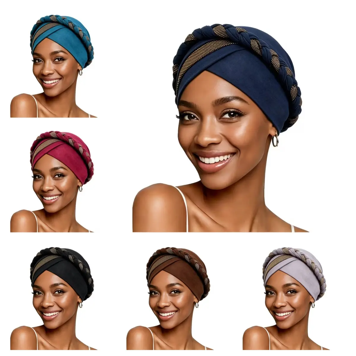 3/6Pcs Two-Tone Handmade Twist Braid Head Wrap - African Headscarfb Women's Handmade Metallic Braid Headscarf, Suitable For Daily Use,Beach,Travel