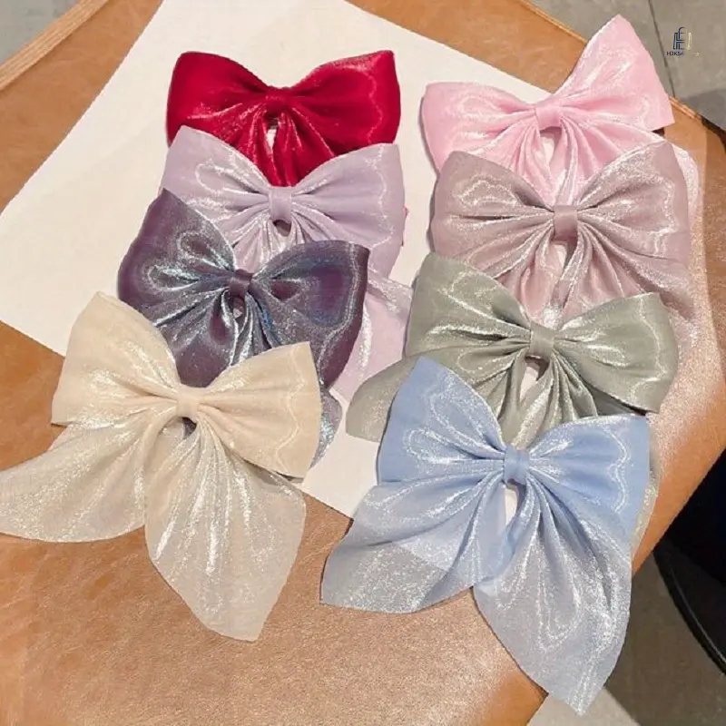 4 Pack Sparkly Bow Hair Clips, Elegant Medium Size Hair Barrettes, Ponytail Hair Accessories, All Season Decorative Headwear, Ideal Gift for Girls Daily Hairstyle Matching