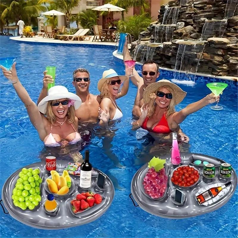 Inflatable Pool Floating Beer Cooler Dining Table, Beach Swim Ring Beer Bottle Holder, Summer Party Bucket Cup Holder, Swimming Pool Accessories