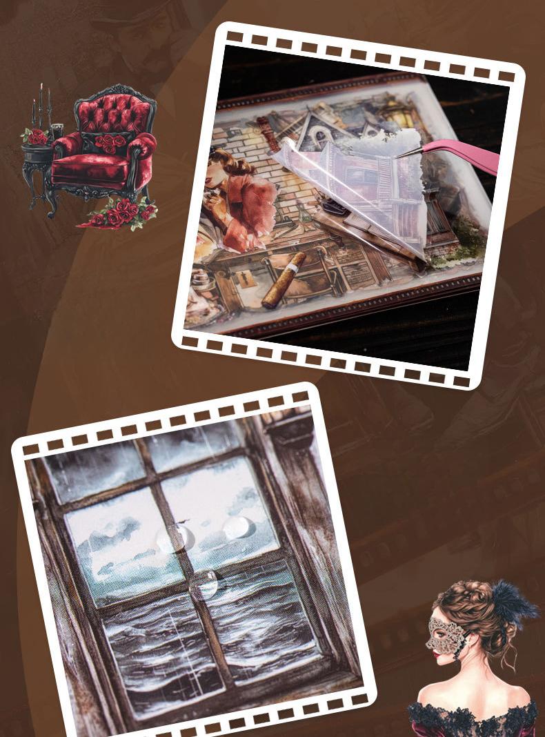 4 designs, 1 pack 20 vintage stickers with detective, ball, cowboy, nautical themes, minimalist style, PET waterproof material, self adhesive DIY planner decoration scrapbook sticker pack