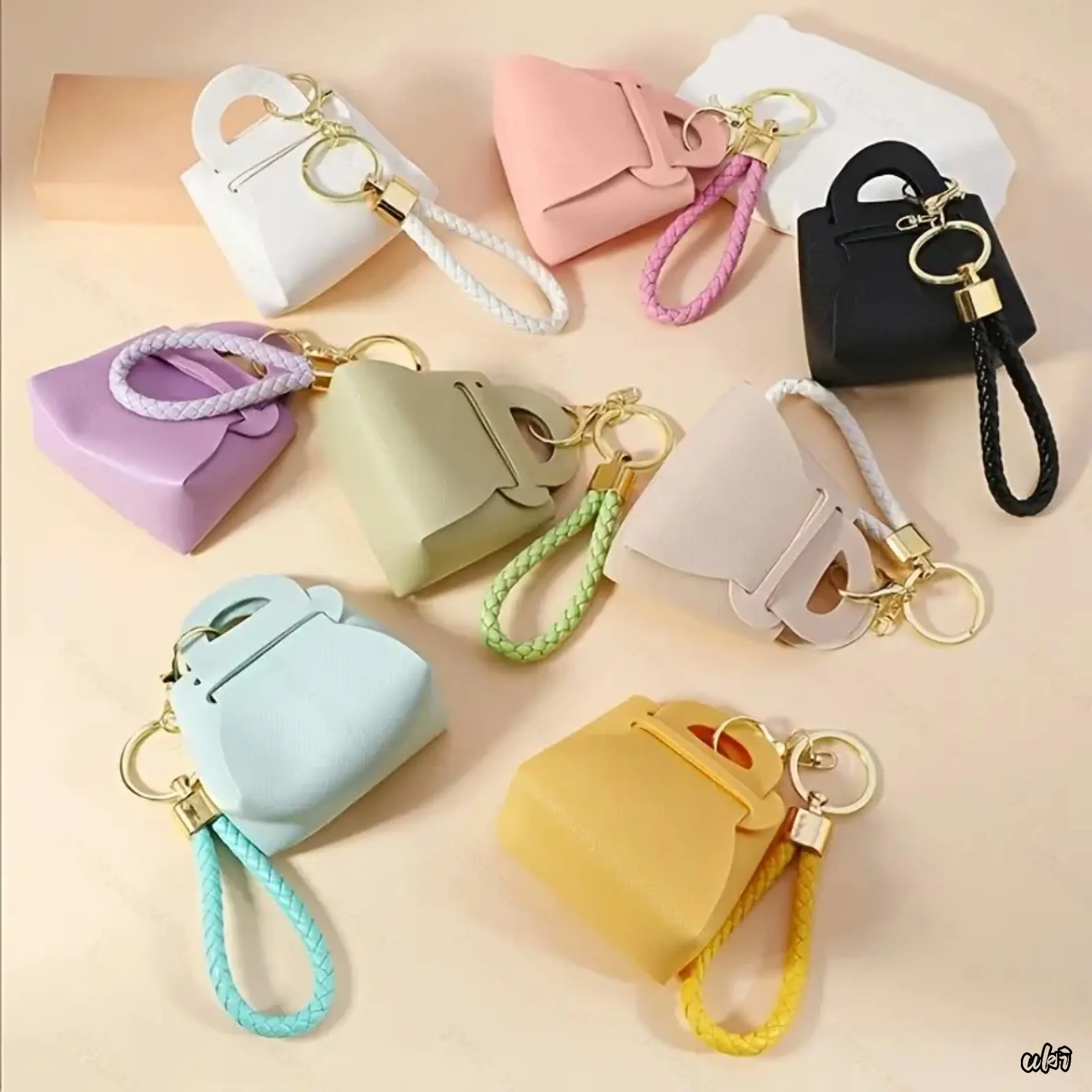 8Pcs Cute Mini Handbag Keychain Surprise Set, Random Color Faux Leather Purse Charm with Gold Hardware, Ideal for Gift-Giving & Daily Bag Decor room