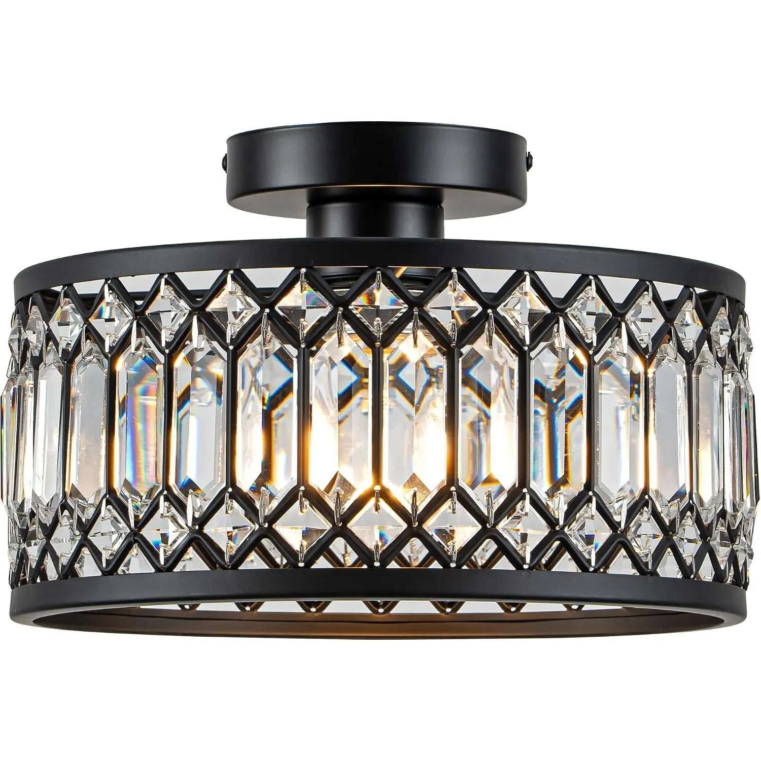 Crystal Ceiling Light Fixture, Modern Flush Mount Ceiling Light, Black Crystal Chandelier for Kitchen Bedroom Bathroom Entryway Hallway