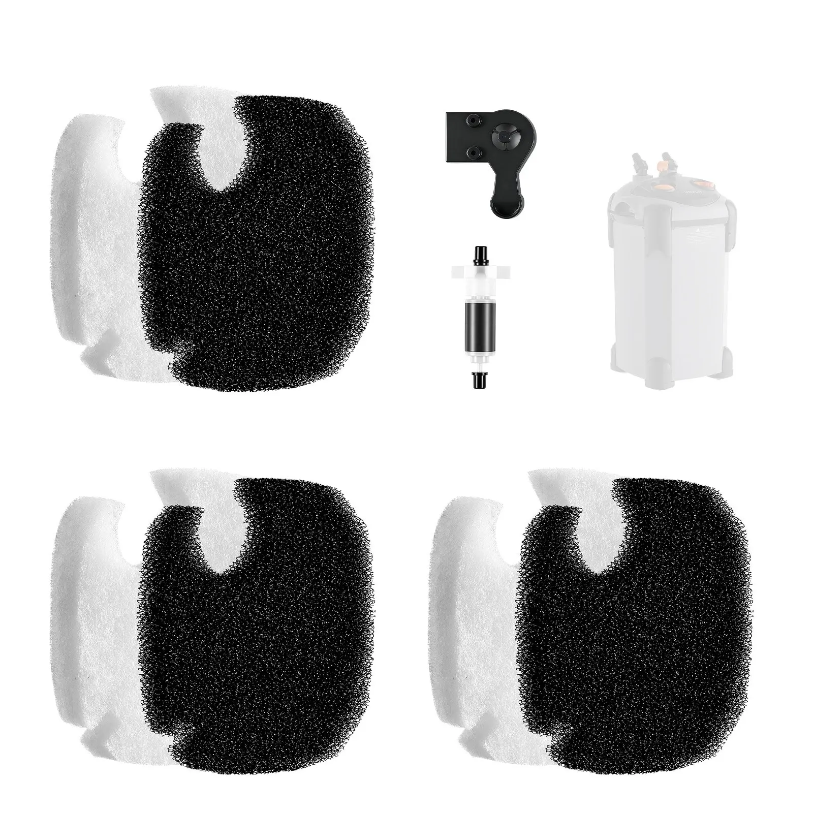 VEVOR Aquarium Filter Media Pads, 6 PCS Replacement with Impeller for CF800, Canister Floss Replacement for Fish Tank, Zirconia Impeller Shaft, 3 Black Polyurethane Foam & 3 White Polyester Fiber Pads