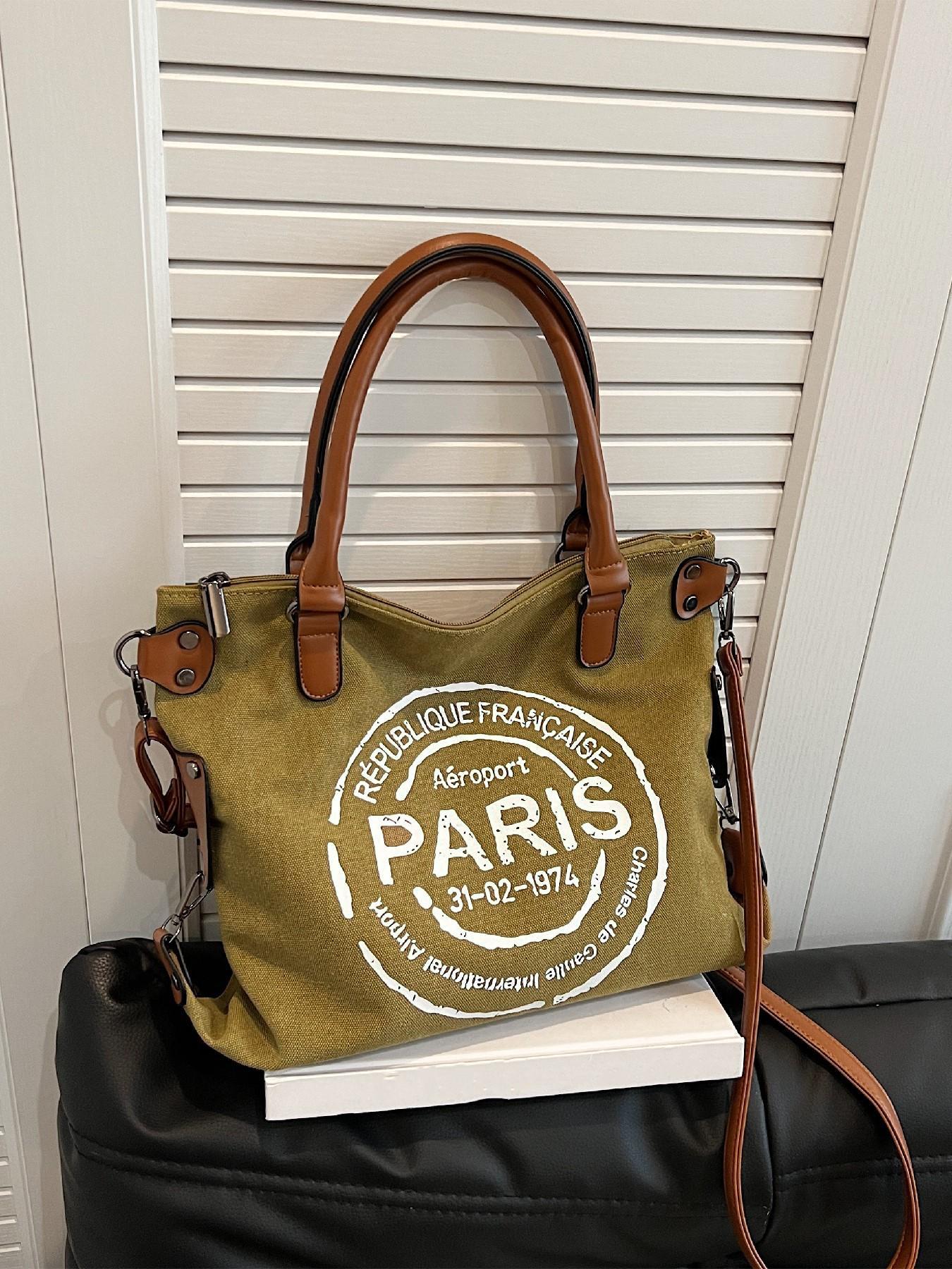 Fashionable Letter Print Handbag, Casual Pu Leather Zipper Shoulder Bag for Women, Casual Trendy Versatile High-quality Daily Commuting Bag, Girl Fashionable Shopping Bag, Fashionable Patterned Bag