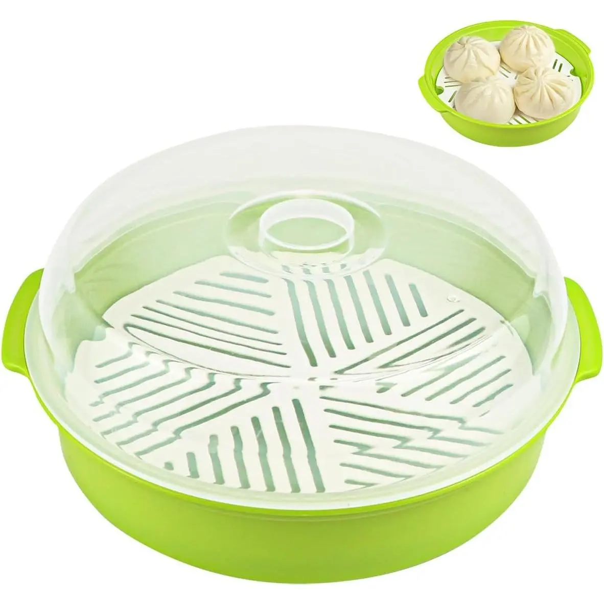 Microwave Steamer for Cooking, Microwave Vegetable Steamer with Lid, Microwave Cookware for Vegetables Seafood Cooking, Green, 10 Inch