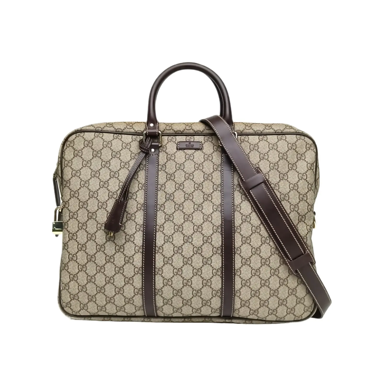 Pre-owned GUCCI Monogram PVC Light Gold Hardware Briefcase P226967176