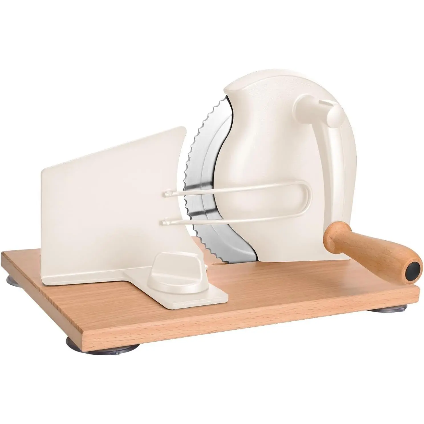 Manual Bread Slicer for Sourdough, Adjustable Hand Crank, White | Adjustable thickness, stainless steel blade and strong suction cups for even slices of homemade bread and sourdough
