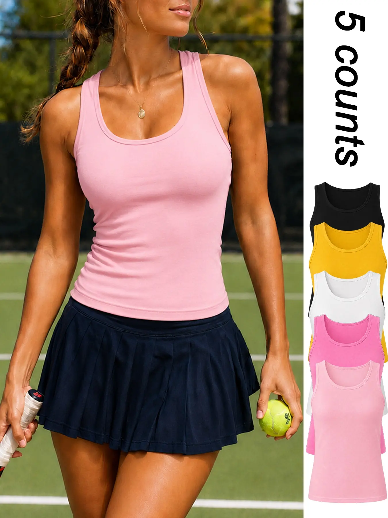 Women’s 5 Pack Athletic Tank Tops Solid Colo Cooling Lightweight Breathable Buttery Soft Comfortable Moisture Wicking Quick Dry Tennis Tank Tops 4 Way Stretch Yoga Base Layer Tank Tops for Gym Running Cycling Casual Simple Versatile Workout Tanks